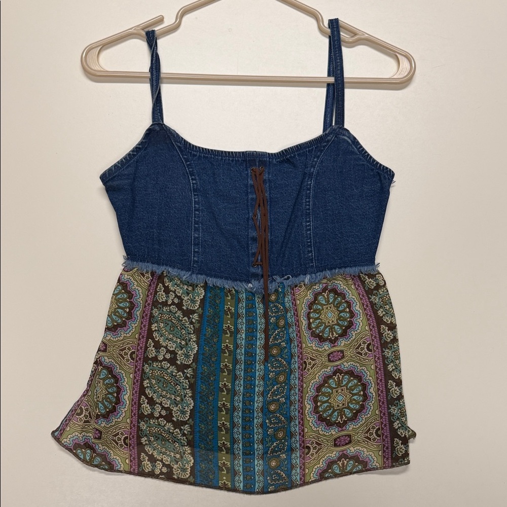Bohemian Denim and Patchwork Cami Top